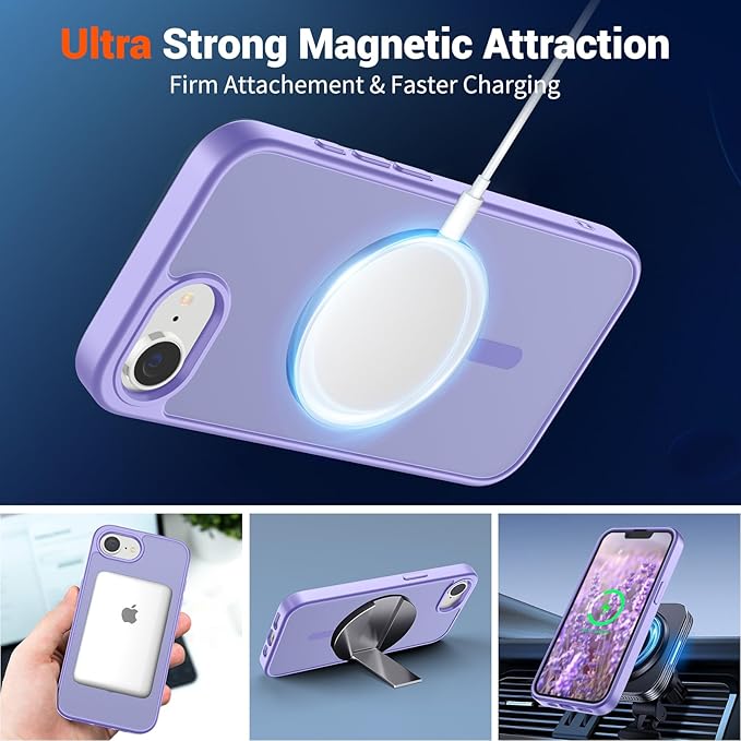 SUPFINE Magnetic for iPhone 17e Case/iPhone 16e Case (Compatible with MagSafe) (Military Grade Drop Protection) Slim Translucent Matte Shockproof with Anti-Fingerprint Phone Case,Purple