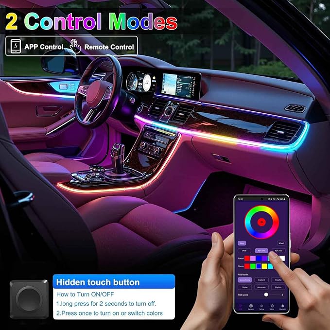 Acrylic Interior Car LED Strip Light with Wireless APP, RGB 18 in 1 with 175 inches 593 LEDs Fiber Optic Ambient Lighting Kits, 16 Million Colors Sound Active Function Car Neon Lights