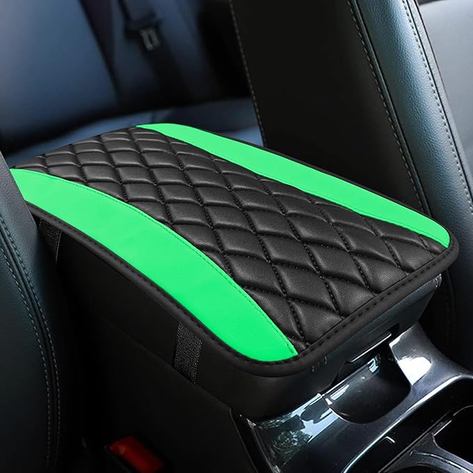 Car Center Console Cushion Pad, Armrest Cover for Car, Leather Waterproof Armrest Seat Box Cover, Auto Accessories Comfortable Arm Rest Box Cushion Pad for Most Vehicles (Green)