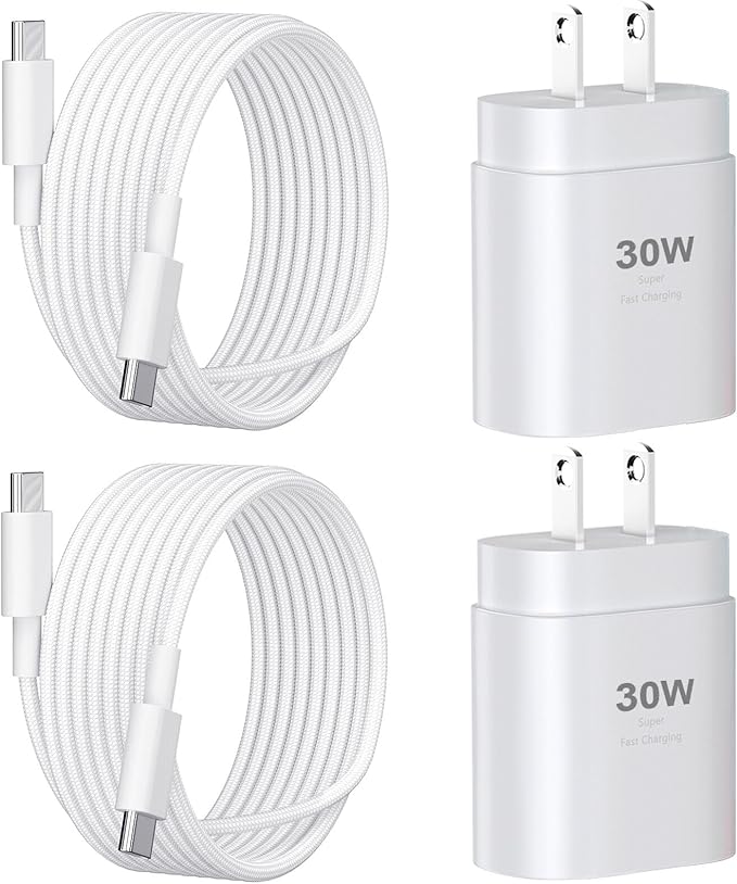 Phone 16 15 Charger Fast Charging,30W Type C Chargers USB C Charge Block with 2 Pack 10FT USB C Cable Nylon Braided for Phones 16/16 Plus/16 Pro/16 Pro Max/Phone 15/15 Pro Max/Pad Pro/AirPods,White