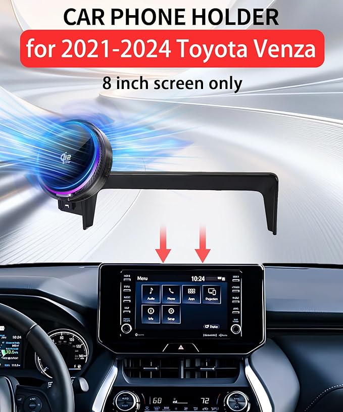 Qi2.2 25W Magnetic Car Mount Charger for 2021 2022 2023 2024 Toyota Venza Accessories, for Fast Charging Cell Phone Holder 8 Inch Screen Fixed Clip with Cooling Fan＆54W Fast Adapter