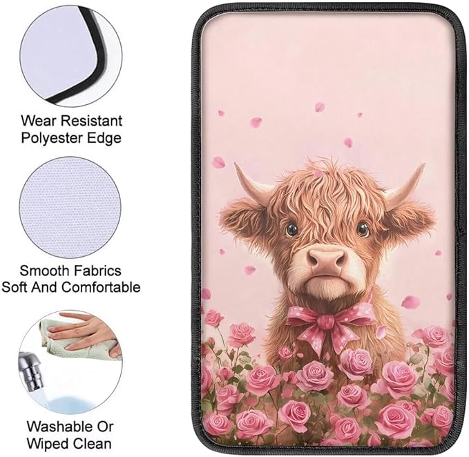 Pink Cow Car Center Console Cover Armrest Pad Cover Universal Car Arm Rest Seat Storage Box Mat Non Slip Interior Accessories