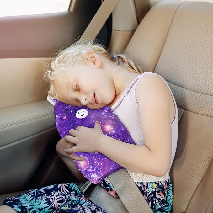 FIODAY Car Seat Belt Covers for Kids Unicorn Seat Belt Pillow Soft Seat Belt Cushion Adjust Seat Strap Pillow Head Neck Support for Children Boys Girls Travel, Deep Purple