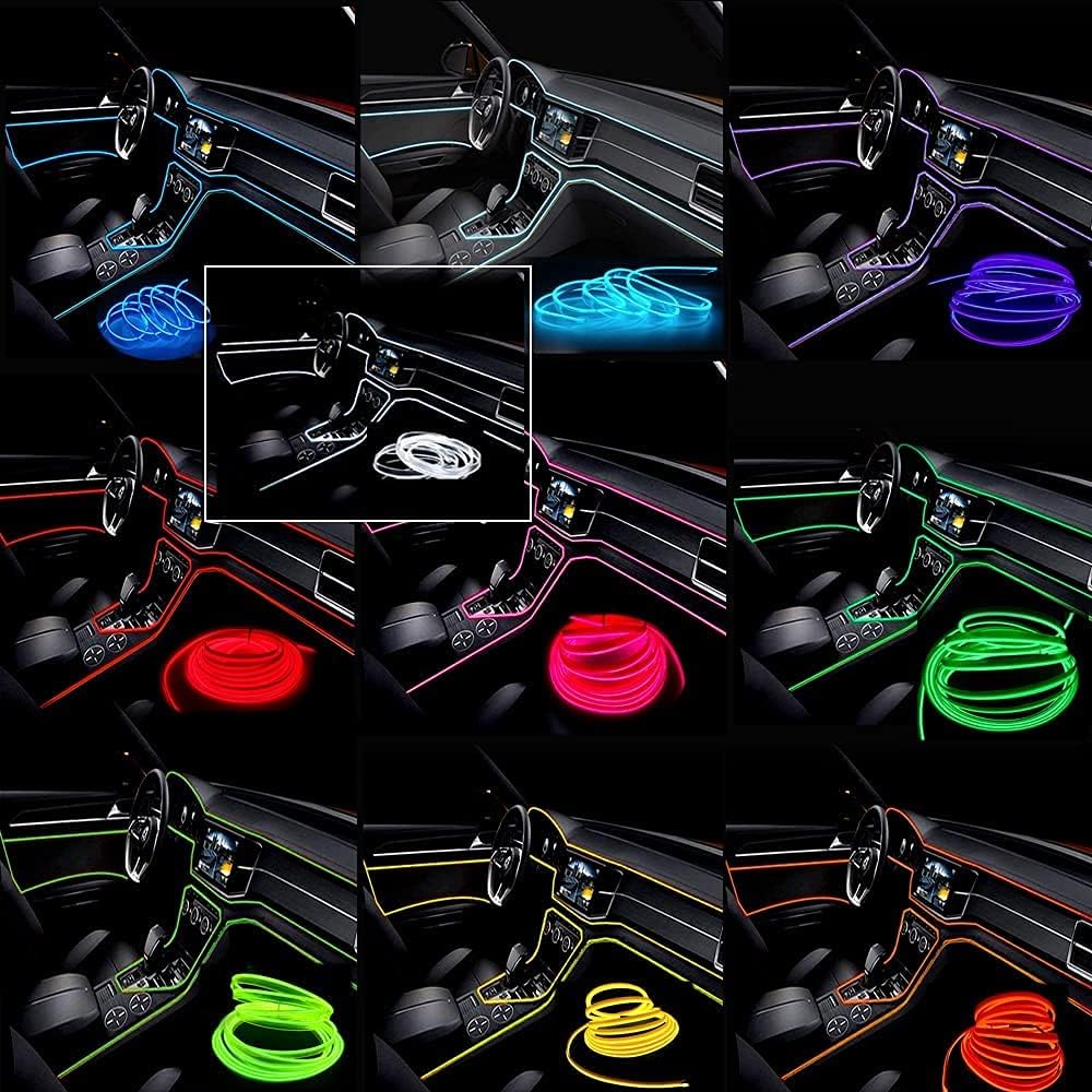 El Wire Purple Interior Car LED Strip Lights, 10M Neon Wire USB 5V with Fuse Protection for Automotive Interior Decoration, with 6mm Sewing Edge