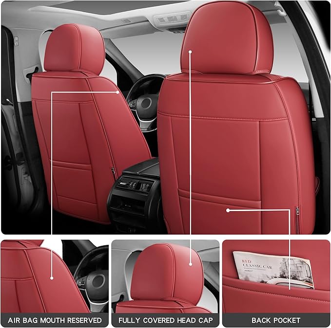 Full Coverage Full Set Waterproof Leather Car Seat Covers with Lumber Support and Airbag Compatible Universal Fit for Most SUVs,Trucks,and Sedans with 5 Seats in Automotive Seat Covers