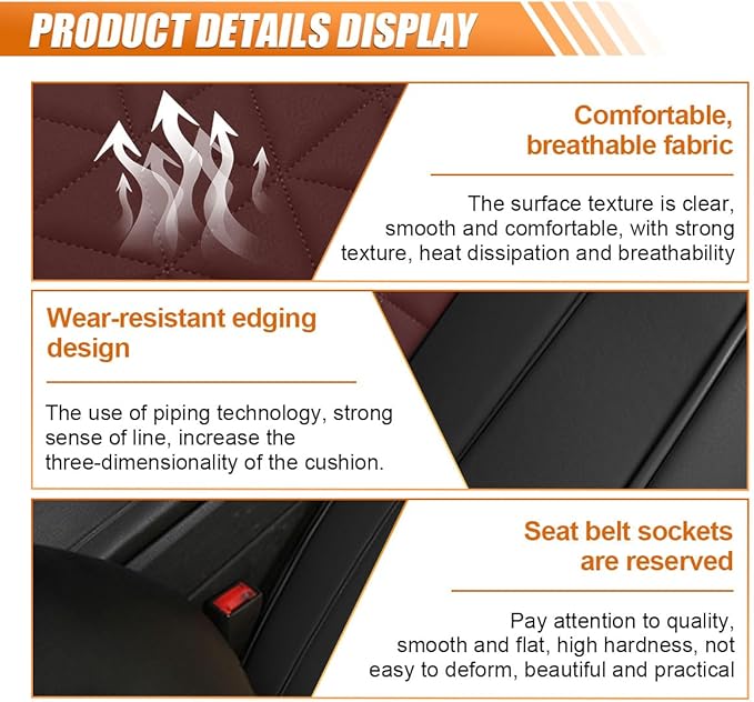 Luxury Faux Leather Car Seat Cover, Anti-Slip Waterproof Universal Front Bottom Seat Protector with Storage Pocket, Triangular Pattern Vehicle Seats Cushion for Sedans, SUVs, Trucks (Black&Red)