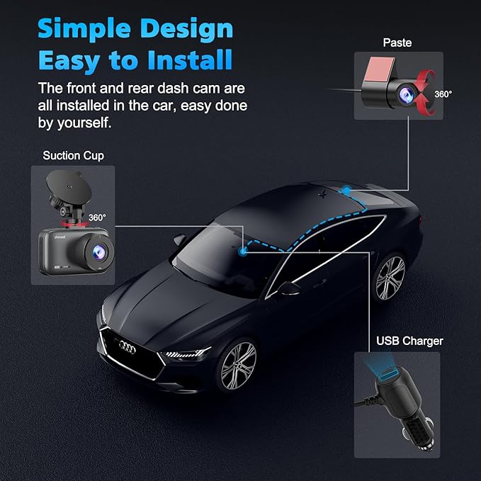Dash Cam Front and Rear, 4K Dual Dash Cam with CPL Filter, Dash Camera for Cars-5GHz WiFi, 3" IPS Screen Dashcams for Cars with 64GB Card, App Control, Night Vision, Parking Monitor, Support 256GB Max