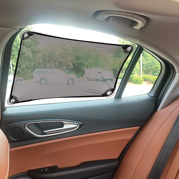 Stretchable Custom Fit Car Window Shade - Sunshade Sun Protector for Cars, Trucks, SUV's- Easy Installation for Baby & Kids