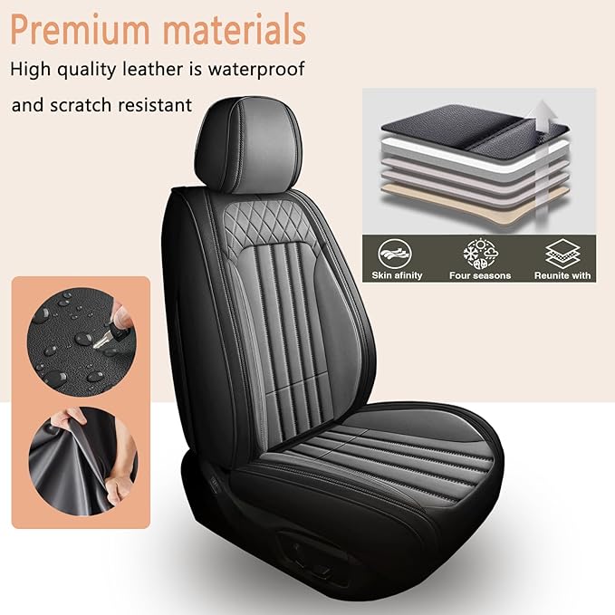 Car Seat Covers Fit for Kia Sorento 2007-2023 2024 2025: Front Set Waterproof Leather Vehicle Seat Cushion Luxury Automotive Protector Easy to Install(2 Seats, Black&Grey)
