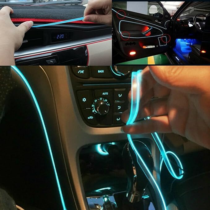 Riloer El Wire Lights for Car, Interior Neon Lights Strip Car LED Strip Light Interior for Car Garden Party Decoration, Car Ambient Lighting Kits, 3m/9.8ft Blue LED