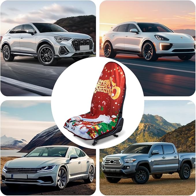 Car Towel Seat Cover, Christmas Performance Microfiber Washable Non Slip Vehicle Front Seat Covers, Sweatproof Automotive Interior Chair Protectors, Universal for SUV Automobile Truck