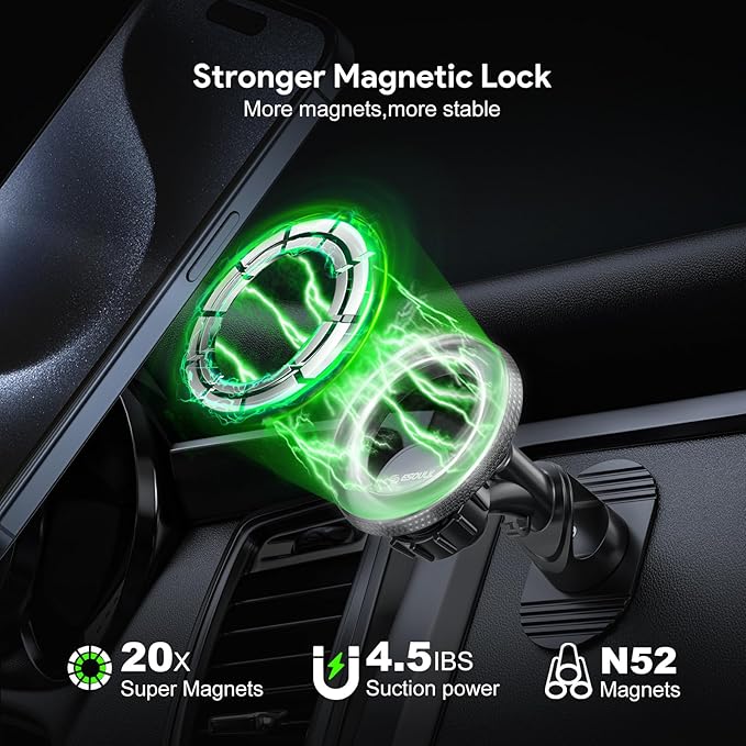 Esoulk Stick On Magnetic Car Phone Holder, Dash Mount Phone Holder, Phone Stand for Car Dashboard, MagSafe Car Mount, Hands Free Car Cell Phone Holder for iPhone17Pro/16/15/14/13/12 Series