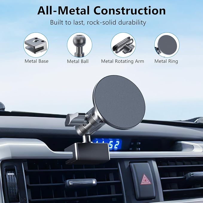 DIAMOOKY Metal Ultra Magnetic Phone Mount for Toyota 4Runner 2024 2023 2022 2021 2020-2010 5th Gen 4runner Accessories Dash Cell Phone Holder Adjustable Phone Stand Fit for All Smartphone for MagSafe