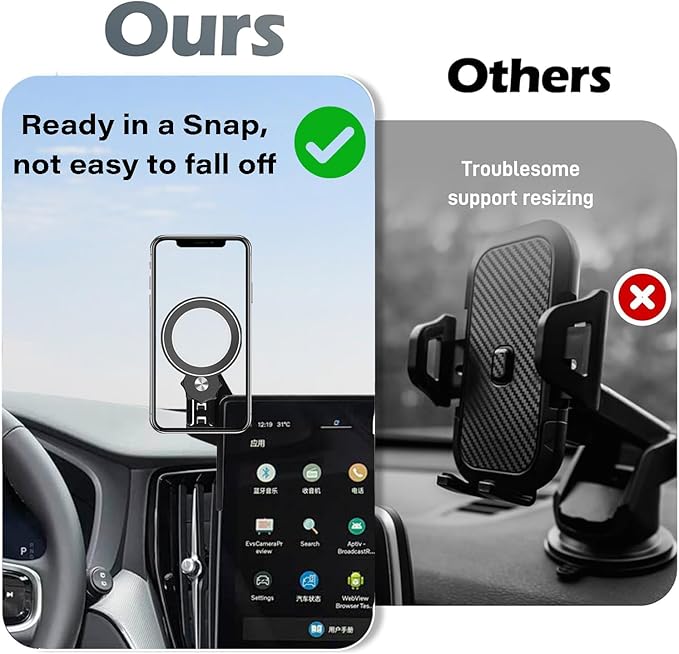 Car Phone Holder for 2026 Volvo XC60 Plug-In Hybrid /2025 Volvo XC90 Hybrid Accessories Apply to 11.2 Inch Touch Screen Fixed Clip Magnetic Cell Phone Mount Hands-Free 360 Degree Rotation
