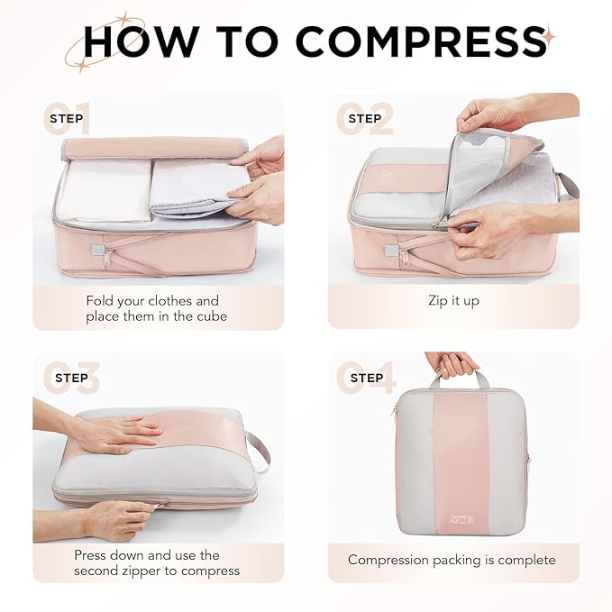 10 Set Compression Packing Cubes for Travel Gifts Women Mom,OlarHike Luggage Clothes Organizer for Travelers,Airplane/Cruise/Car/Train Travel Essentials,Compressible Expandable Saver Space Bags(Beige)