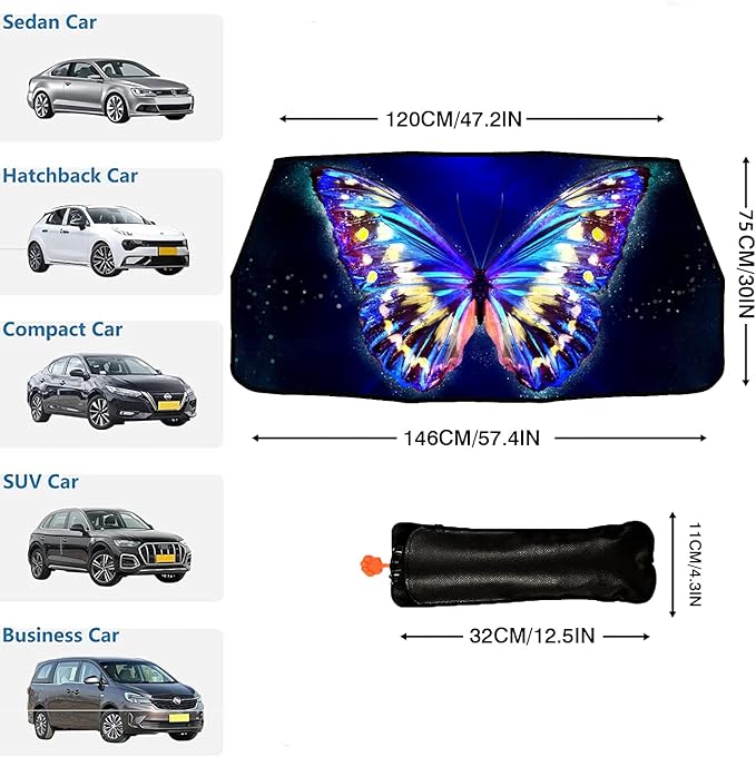 Socira Custom Windshield Sun Shade Umbrella Foldable Personalized Visor Car Umbrella Customized Sun Shade Cover Sunshade Front Window Cover Dinosaur Car Accessories Blocks Uv Rays 57" X 30"