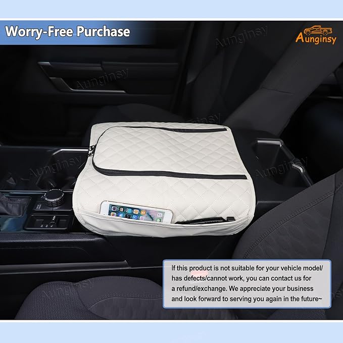 Center Console Armrest Cover Compatible with Toyota Tundra 2022+ Sequoia 2023+ Leather Middle Console Cushion Lid Pad Waterproof Anti-Scratch Armrest Seat Box Cover With Pocket Storage Bag Accessories