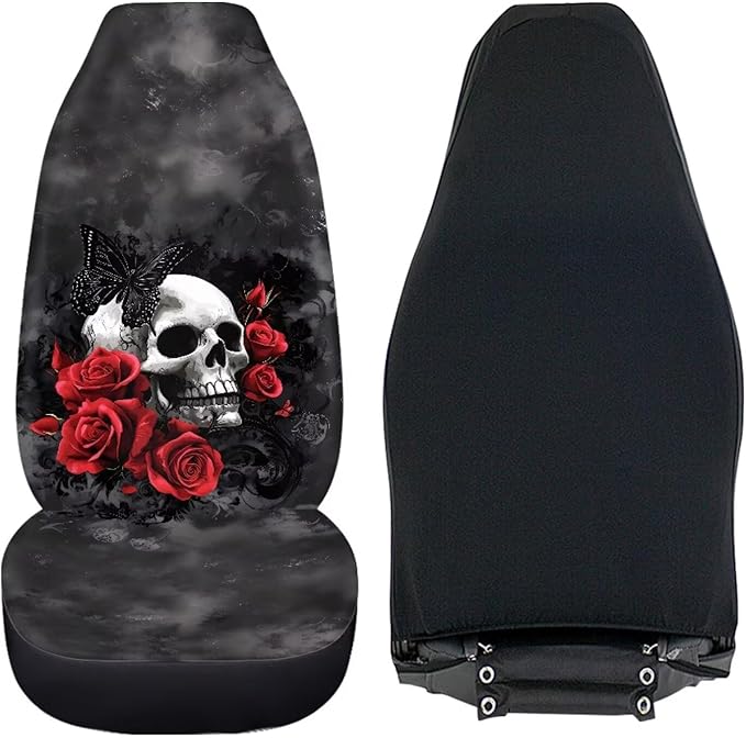 Cool Skull Rose Car Seat Covers for Front Seats Ethnic Style Bucket Seat Covers Universal Fit for SUV Truck Sedan Front Seat Protector,2 Piece Set