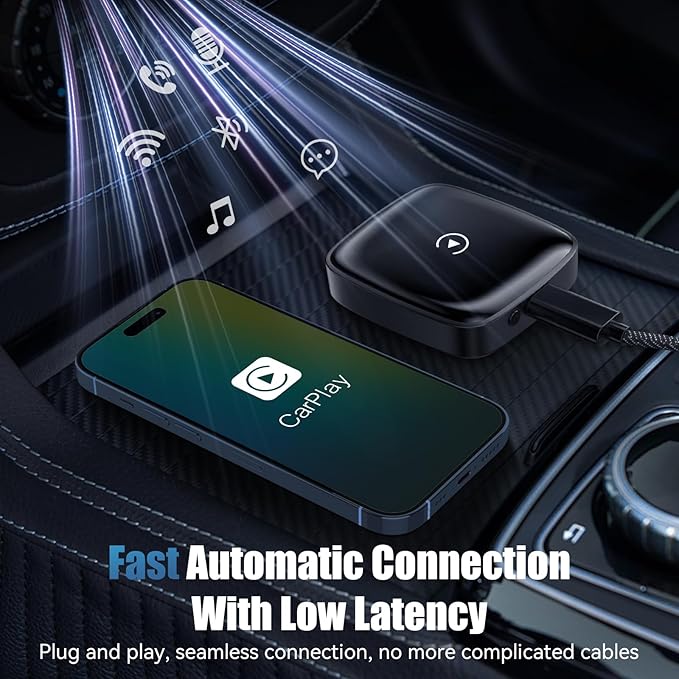 Wireless CarPlay Adapter for iPhone, Convert Wired to Wireless CarPlay, Plug & Play for OEM Systems 2015+, Instant Connection & Siri Control (iOS 10+ Android 11 Compatible) (1.57 in)
