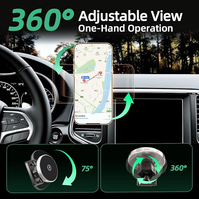 Phone Mount for Jeep Grand Cherokee (2014-2017 2018), Magnetic Phone Holder, Magsafe Car Mount Charger, Dashboard Phone Holder, 15W Wireless Fast Charging for iPhone, Samsung & Google, Car Accessories