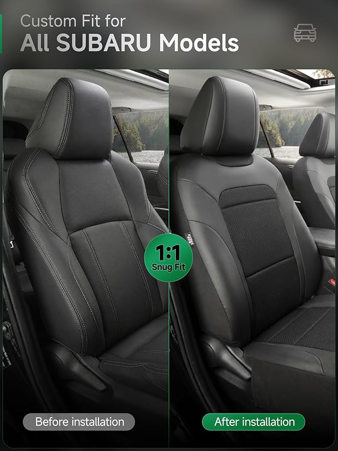 GIANT PANDA Air Cool Mesh Car Seat Cover Custom Fit Subaru Outback Forester Crosstrek Legacy Impreza,Breathable Cooling Seat Protector with Leather Back Pannel(Black)