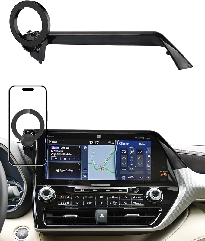 PZK Car Phone Holder for Toyota Highlander Hybrid Lmited/Platinum 2020 2021 2022-2024 2025 Accessories Only for 12.3-inch Screen Compatible with Magsafe Car Phone Mount (Not Fit 8-Inch L/LE/XLE)