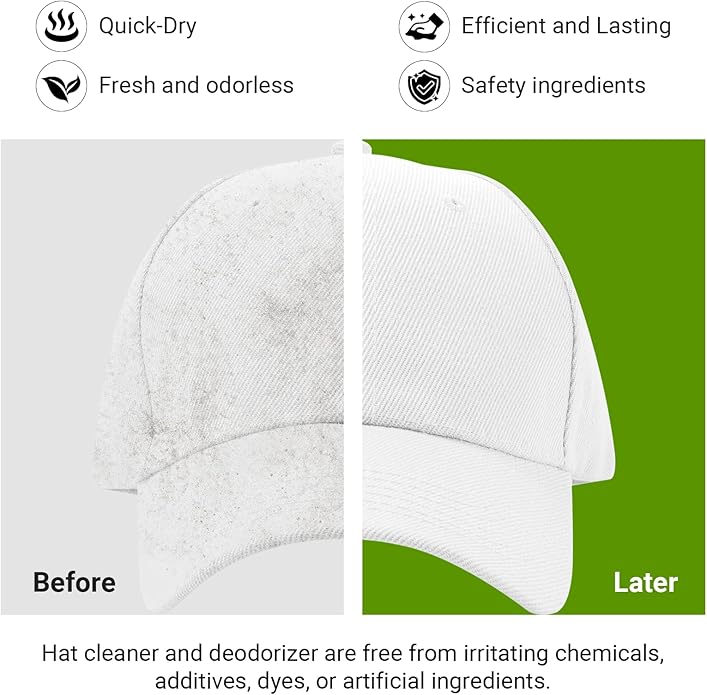 Calvana 4-in-1 Professional Hat Cleaning Kit, Quick-drying Cap Saver Cleaner, for Baseball Caps,Cowboy Hat, Felt Hat, Safe for Cotton, Wool, Polyester, 5oz Solution, Includes Towel and Brush