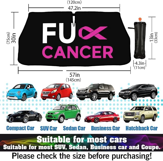 Socira Fuck Breast Cancer Pink Ribbon Car Windshield Sun Shade Umbrella Foldable Sunshade for Front Window Auto Windshield Sunshade Covers Car Accessories Protect from Sun Rays Heat 57'' X 30''