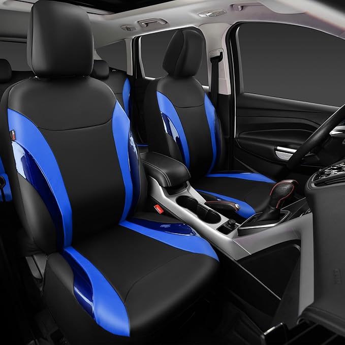 CAR PASS Jelly Leather Car Seat Covers Full Set,Waterproof Faux Leather Automotive Seat Covers for Cars,Airbag Compatible,Sporty Universal Fit for SUV,Van,Sedan,Truck(Black and Blue)