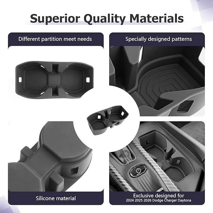 LUWU 2025 2026 Charger Center Console Cup Holder Compatible with 2024 2025 2026 Charger Daytona R/T Scat Pack Premium Silicon Cup Holder Spill-Proof, Easy Install & Clean, Black Interior Accessories