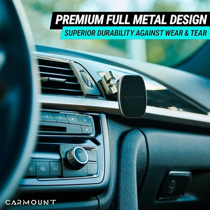 CARMOUNT F2 Adjustable Car Mount | 2.0 Magnetic Phone Mount, Dashboard Phone Holder for Car, 6X N52 Magnets, 360° Rotation & Tilt, Universal Dash Mount for All Cell Phones