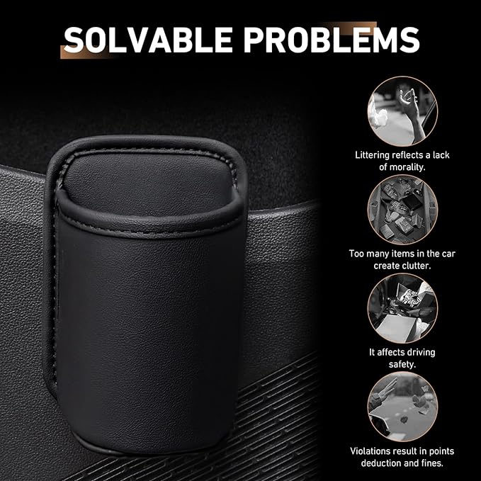2 PCS Car Door Cup Holder, Multifunctional Leather Storage Bag Trash Can, Waterproof Side Door Pocket for Beverage Water Cup Mobile Phone, Fit for Most Cars Trucks (Black)
