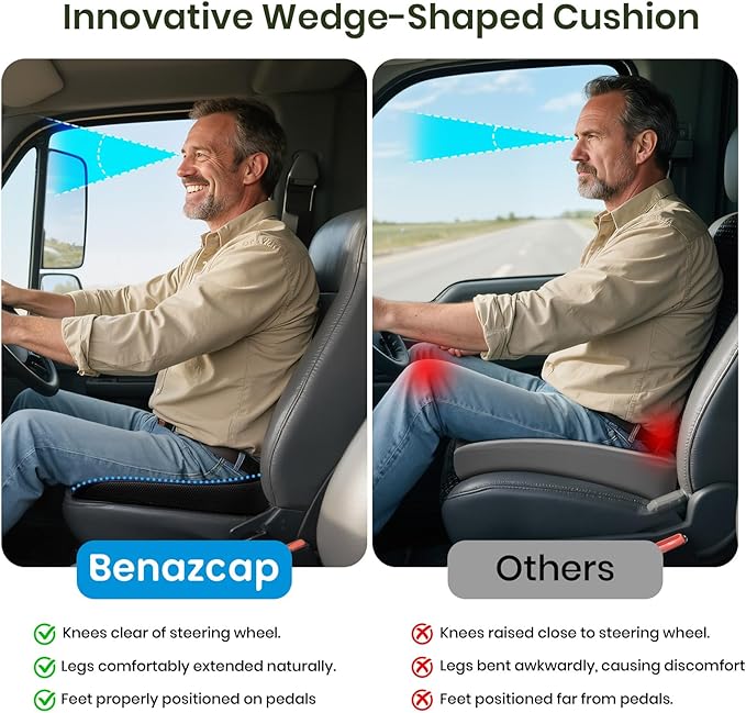 Benazcap Car Seat Cushion - Memory Foam Car Seat Pad - Sciatica & Lower Back Pain Relief - Car Seat Cushions for Driving - Road Trip Essentials for Drivers-Blue