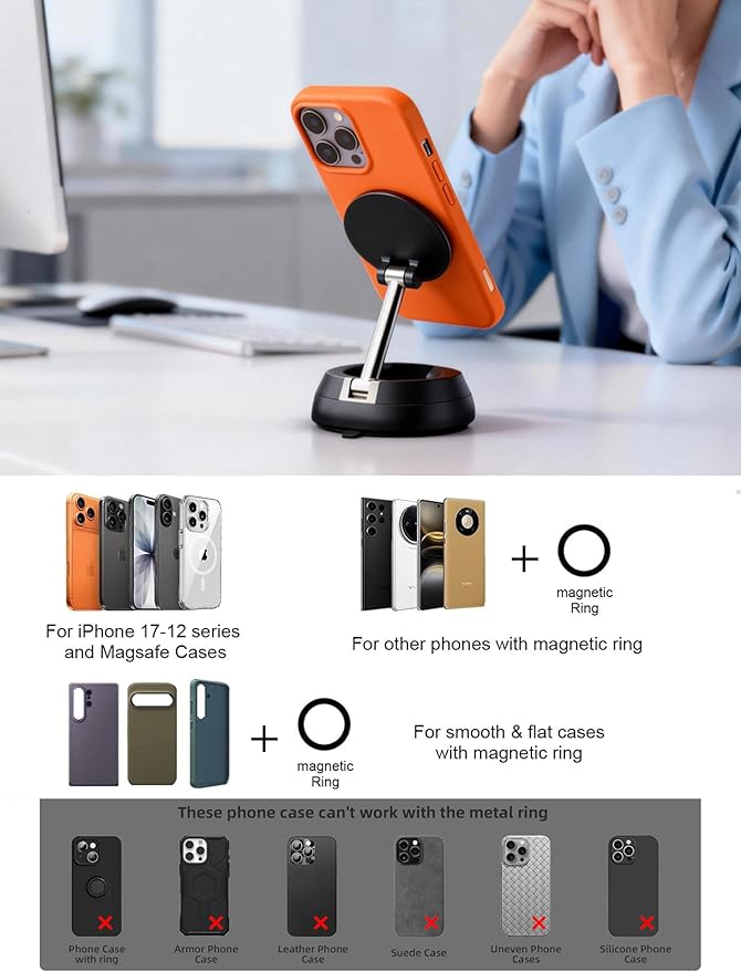 2026 Upgraded Vacuum Magnetic Phone Holder, [108+ LBS] Heavy Duty Suction Cup Car Phone Mount for Dashboard, Gym & Desk, MagSafe Car Mount for iPhone 17 16 15 Pro Max