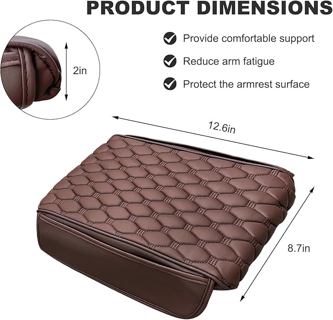 Car Armrest Cushion, Memory Foam Auto Arm Rest Box Protector with 2 Storage Bags, Waterproof Leather Center Console Cover Universal for Most Vehicles, Car Accessories (Coffee)