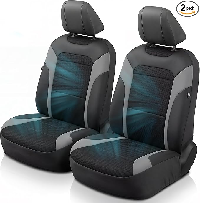 GIANT PANDA Air Cool Mesh Car Seat Cover Custom Fit Subaru Outback Forester Crosstrek Legacy Impreza,Breathable Cooling Seat Protector with Leather Back Pannel(Black+Gray)