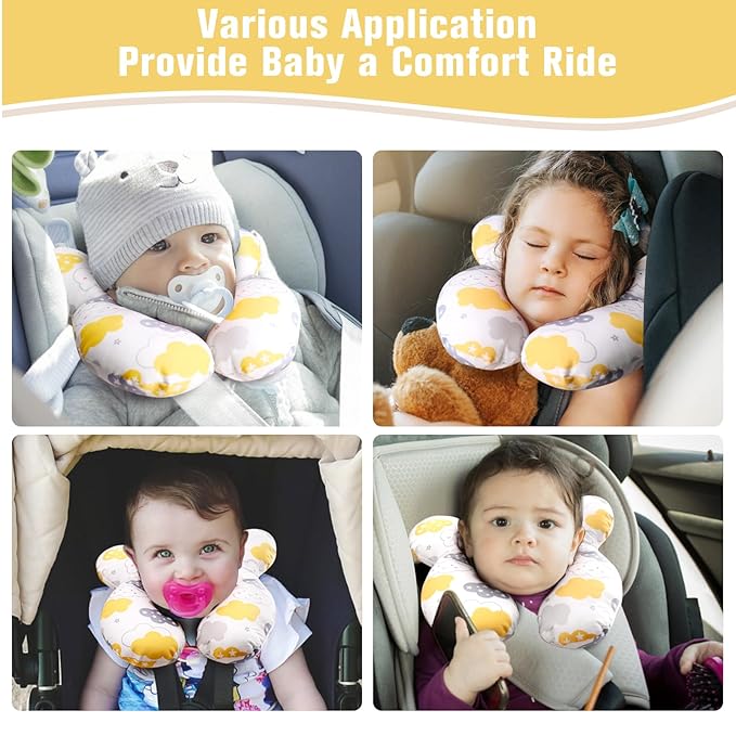 vocheer Baby Travel Pillow(Upgraded), Head and Neck Support Pillow for Pushchair, Car Seat,Stroller, Bouncer, Cotton(Cloud)