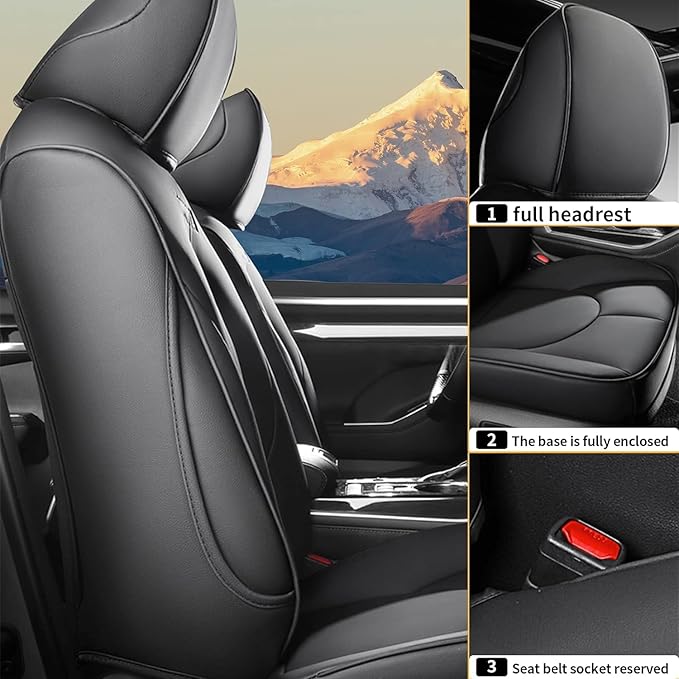 AOMSAZTO Custom Fit Car Seat Covers for Toyota Highlander 2020 2021 2022 2023 2024 2025 2026 - (Three-Rows 7 Seats,Second Row Captain Chair) Faux Leather Black