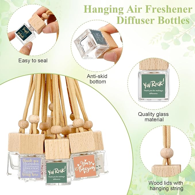 Havawish 10 Pcs Appreciation Gift Bulk for Teachers Empty Glass Essential Oil Diffuser Car Air Freshener Diffuser for Employee Staff Teachers Hanging Ornament Inspirational Team Thank You Gift