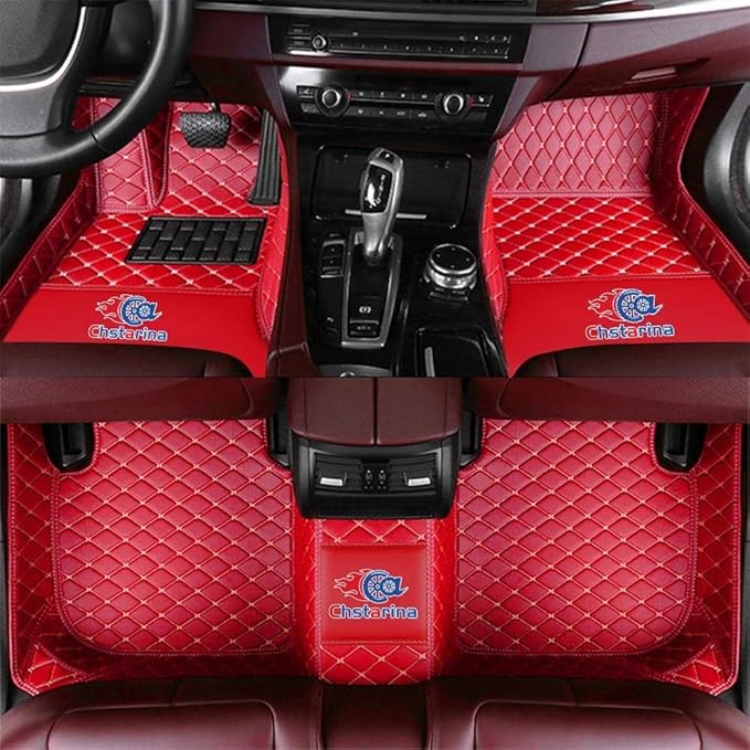 Custom Car Floor Mats Custom Logo/Pattern for SUV Van Truck Sedan Coupe Car Mats Full Surrouded Floor Mat All Weather Waterproof and Anti-Slip Protection Car Floor Liners(Red)
