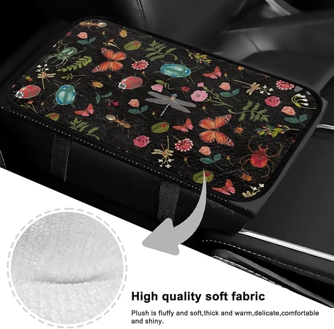 Butterflies Dragonflies Arm Rest Cover Car Easy to Install Car Center Console Cover Wear Resistant Arm Rest Lid Protector Cushion Universal Fit for Cars Trucks and SUVs