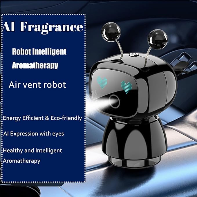 Robot Intelligent Aromatherapy Machine, Smart Cute Robot Car Air Freshener, Fine Spray/Fillable/Four-Gear Adjustment/Vibration Sensing/On-Off/Large Capacity Long-Lasting Fragrance/V3 (Black, Cologne)