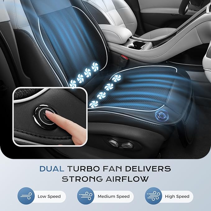 Coverado Cooling Car Seat Cushion, Universal Front Seat Cover 12V-24V Ventilated 3D Mesh Breathable Pad with 3 Speed Mode Dual Fan for Cars SUV Heatwave Driving Black&White