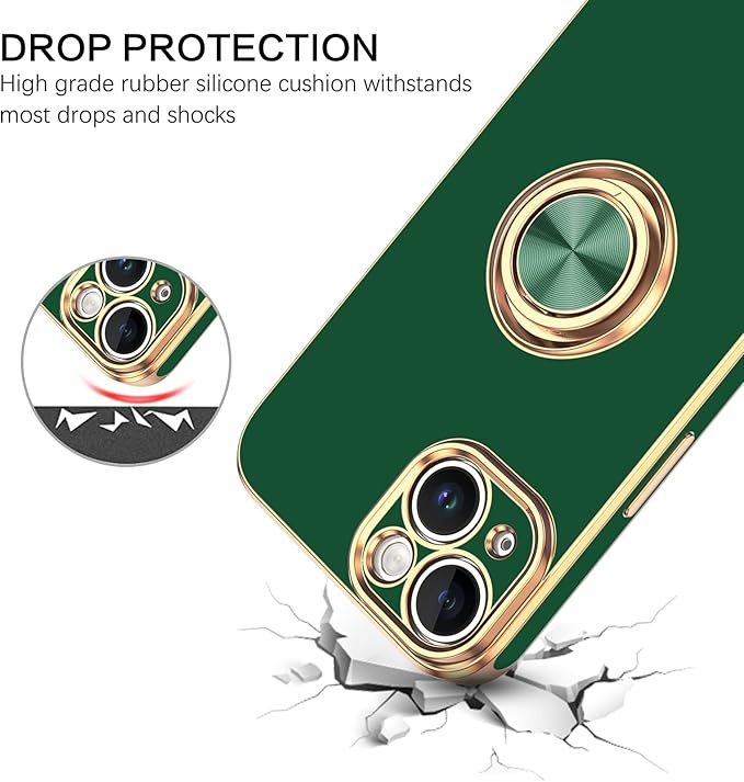 VENINGO iPhone 14 Case, Slim Fit Soft 360 Ring Holder Kickstand Magnetic Car Mount Supported Easy Clean Shockproof Protective Cover for Apple iPhone 14 6.1" 2022, Midnight Green