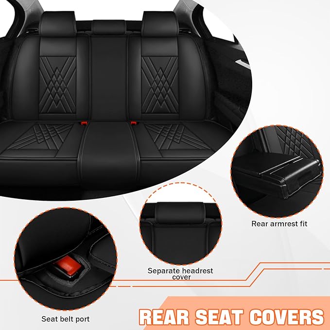 Car Seat Covers Compatible with Toyota Camry 2012-2026 Durable Waterproof Automotive Seat Covers Stretchable Fabric Material, Airbag Compatibility, Premium Nappa Leather(Black, Full Set)