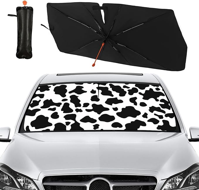 Socira Cow Print Windshield Sun Shade Umbrella Foldable Cow Sunshade for Front Window Auto Windshield Sunshade Covers Car Accessories Protect from Sun Rays Heat 57'' X 30''
