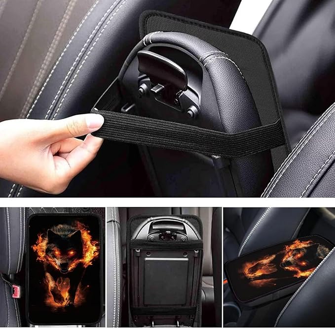 Wolf Print Armrest Cushion Cover for Car Dirt-Resistant & Scratch Proof Auto Armrest Seat Box Cover Protector Universal Fit Auto Interior Decor