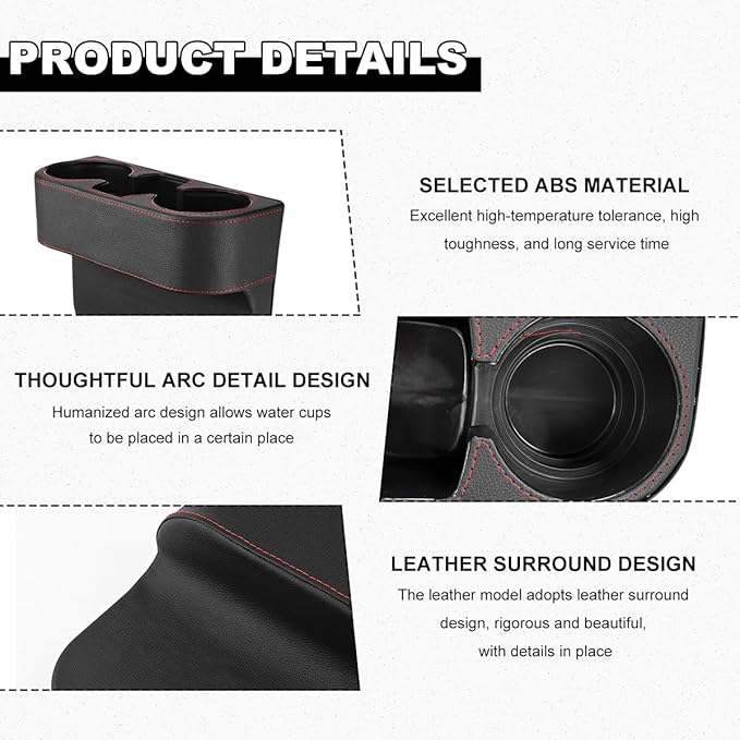 Car Seat Gap Filler Organizer, Multifunctional Auto Console Side Storage Box with Cup Holder, Universal PU Leather Cup Holder Front Seat Crevice Filler for Car Truck SUV (Black)