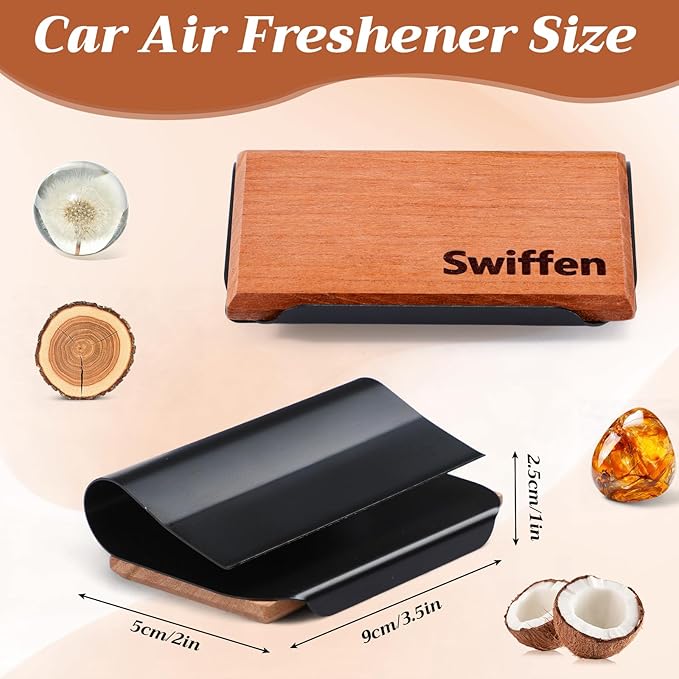 4 Pcs 4 Scents Car Wood Air Freshener Set Wood Fragrance Automotive Odor Eliminator for Visor Clip Vehicle Scent Diffuser with Coconut Open Air Amber Tectona Grandis Refill, Clip Included