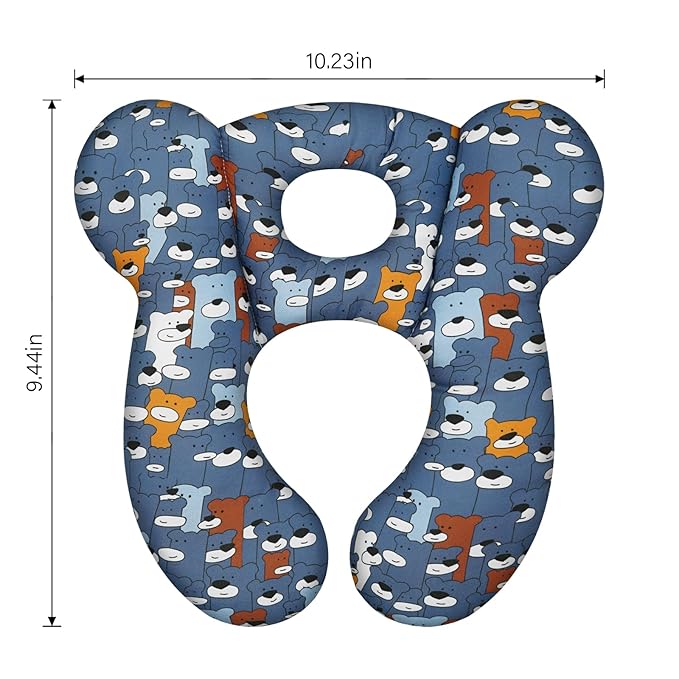 Baby Travel Pillow, Infant Kid's Cushion Soft and Skin Friendly for Car Seat, Pushchair and Stroller (Blue Bear)